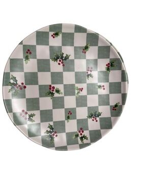 C&C California Christmas Dinner Plates Set of 4 Holly Berry Green Check 11”